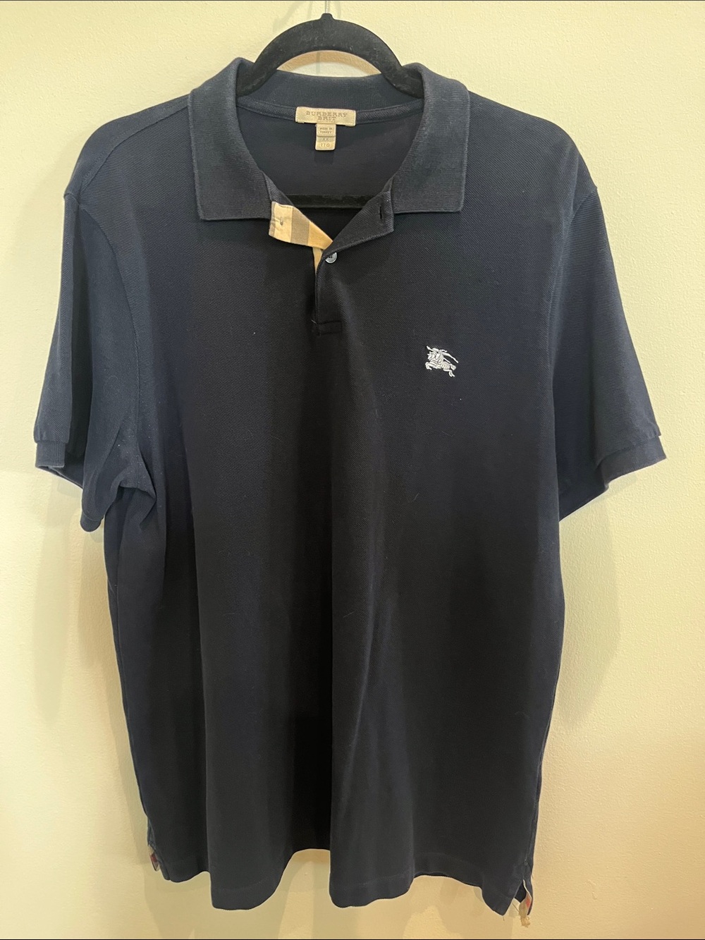 Burberry Navy Polo with Check Trim